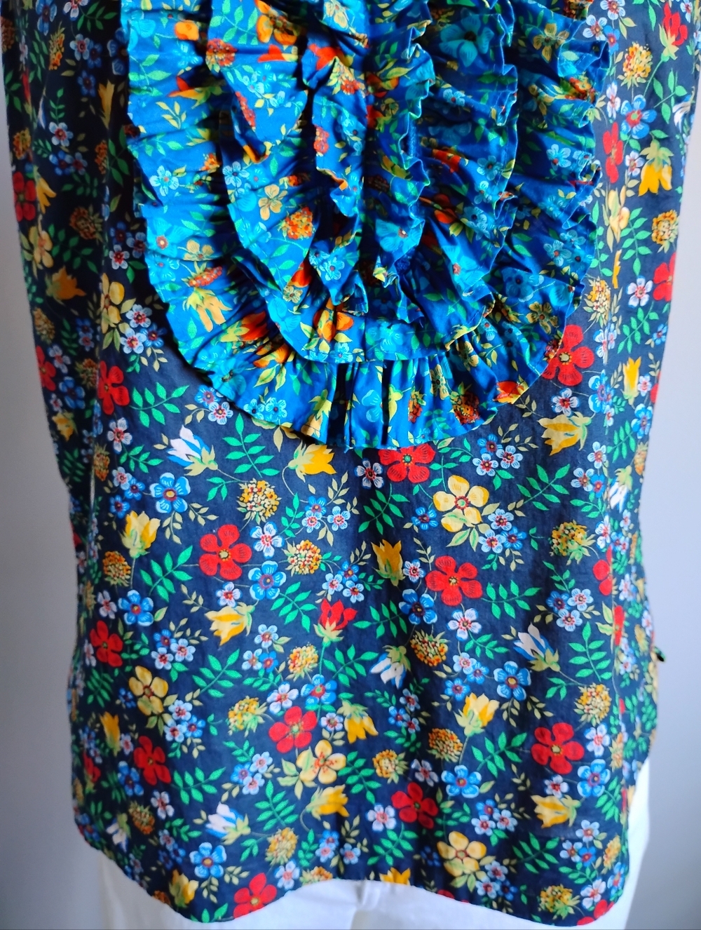 J. Crew Liberty Art Fabric Edenham Ruffle Blouse Navy Blue Floral Colorful Sz 4 - Picture 5 of 15